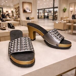 NoSoX Piper Silver Pewter Spiked Platform Heels Open Toe 4” Size 11 NWOB Glam